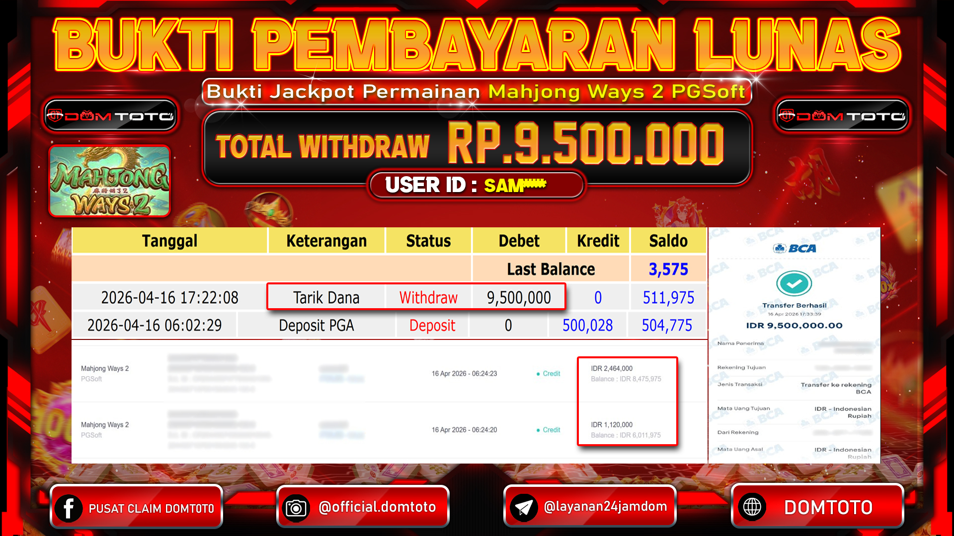 JACKPOT SLOT  Mahjong Ways 2 PGSoft 16 APRIL 2026